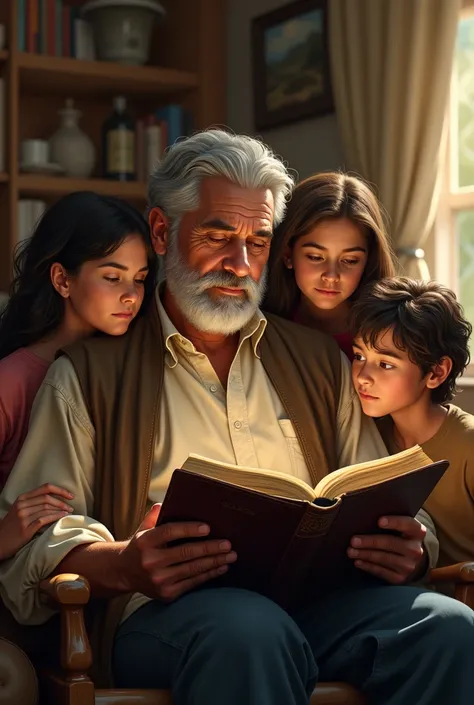 A man reading his bible, for his wife and children