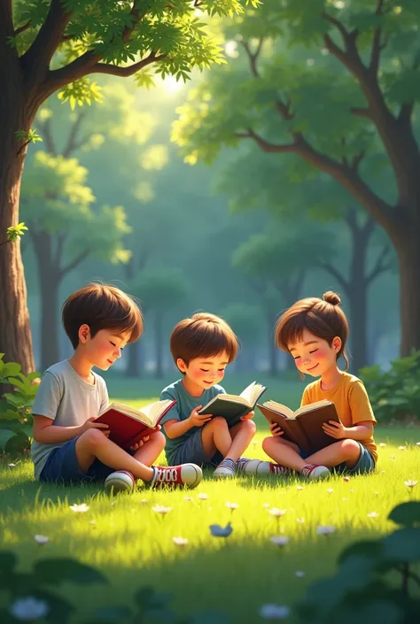 Children reading their books during recess