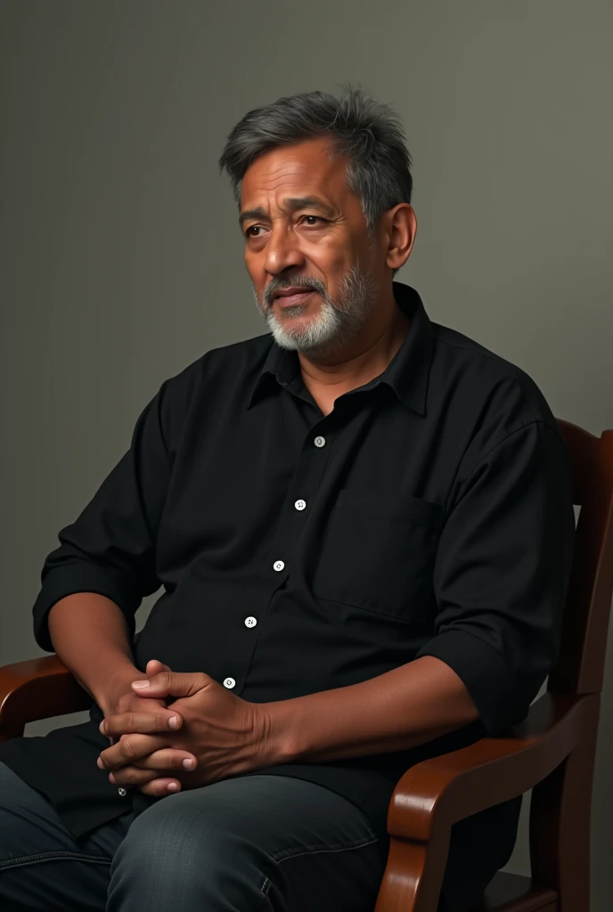 Indonesian man wearing a black shirt
Sitting on a chair 