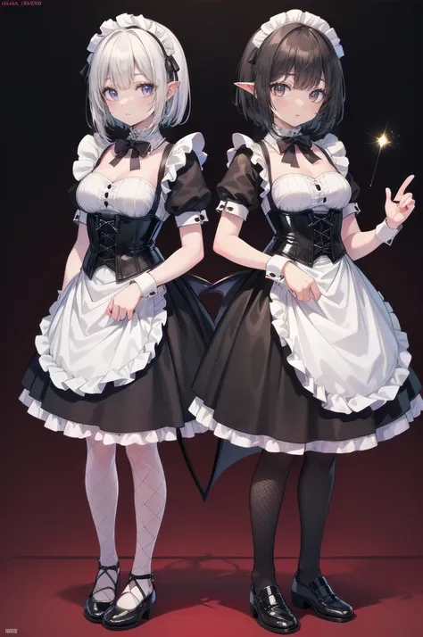 Two beautiful mature women:1.3,Sisters,(Detailed Description,Unbelievably absurd,High resolution,8k wallpaper,masterpiece,Highest quality,Regional Depth,Anatomically accurate depiction),(Glowing Skin,Glowing Skin,Oilskin),((Succubus disguised as a maid)),(...