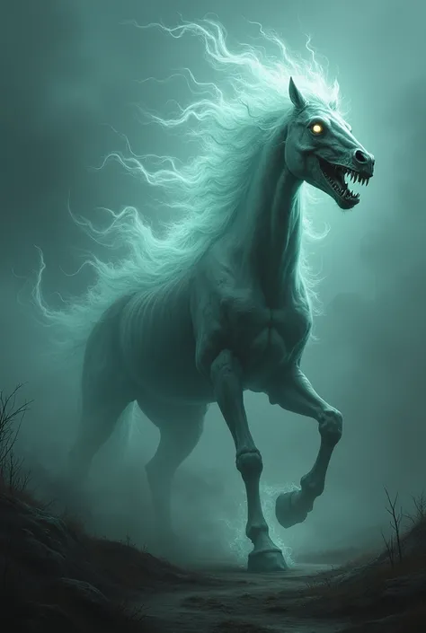 a raging angry ghostly horse