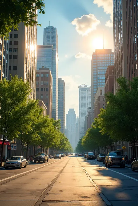 Fond scène urbaine avec ciel et buildings, et quelques arbres de jour inspiré de la ville de Minneapolis