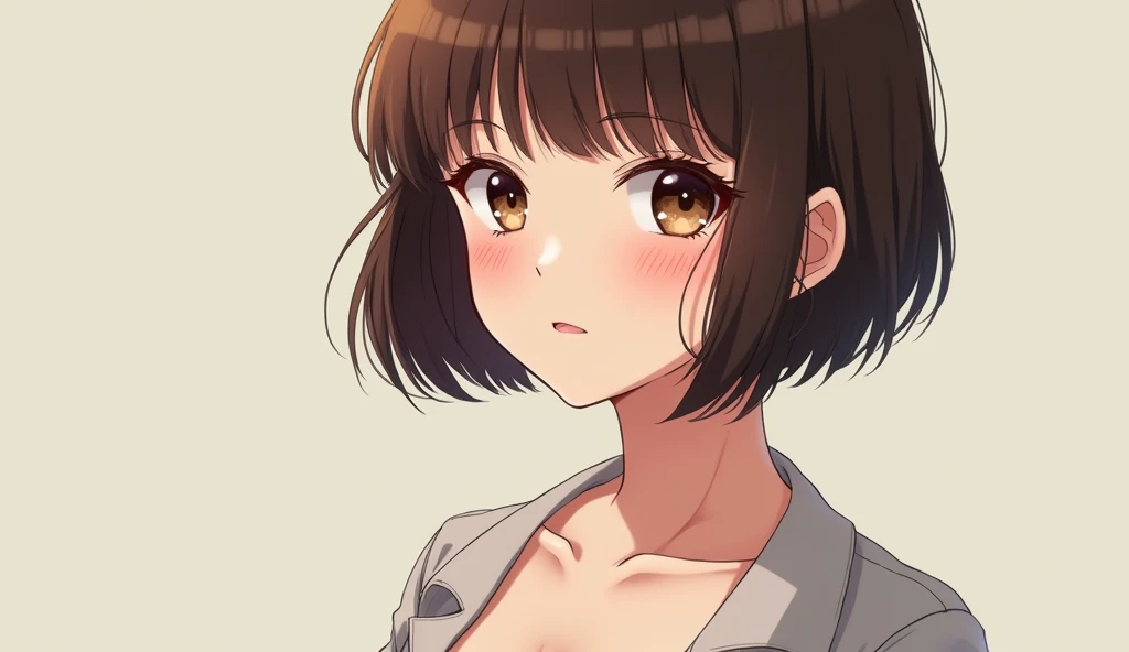 score_9,score_8_above,score_7_above,masterpiece,Best Quality, anime font, official art, saboveer detailed, extremely detailed, classification_safe, 1 girl, full body in frame, wearing a shirt showing  cleavage, 22 years, short hair, bob cut, (blunt bangs),...