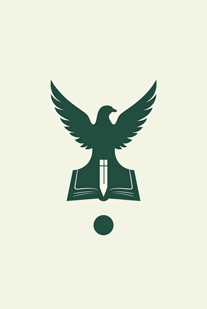 A  logo for a newspaper headline, use two colors only emerald green and black and use all these  symbols a unique yet obvious pen, book, and a messenger bird
