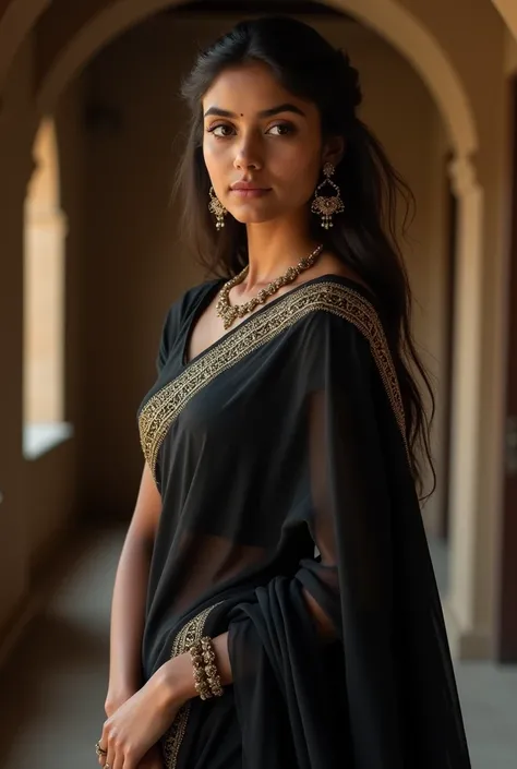 Cute 18 years indian girl in black saree height 5,3 full fame