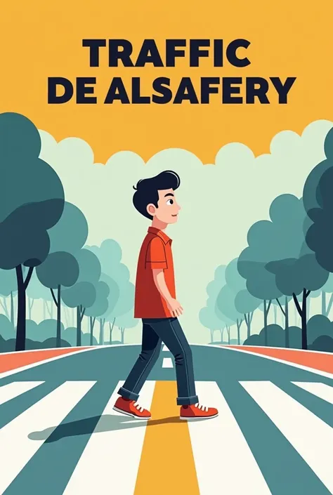 The image shows a poster for a traffic safety awareness campaign. The poster reads: "Respeite as regras! Nunca se arrisque ao atravessar fora da faixa." Below the sentence, there is an illustration of a crosswalk, with a character about to cross the street...