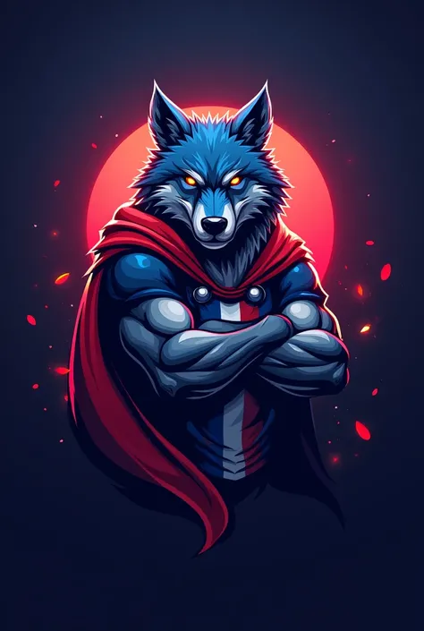 Pro gamer player team logo, with a wolf in a cape and the French flag
