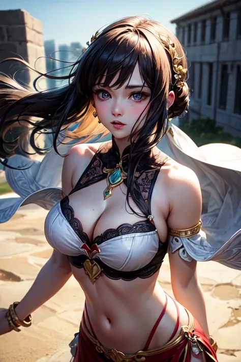 ((Highest quality)), (detailed), sexy, Perfect dynamic composition, Showing cleavage, Beautiful breasts, Dynamic pose, Natural Lip, Pampering gestures, Unknown language, Dancing in the Wind, The optimal ratio is four fingers to one thumb., Nostalgia, Nosta...