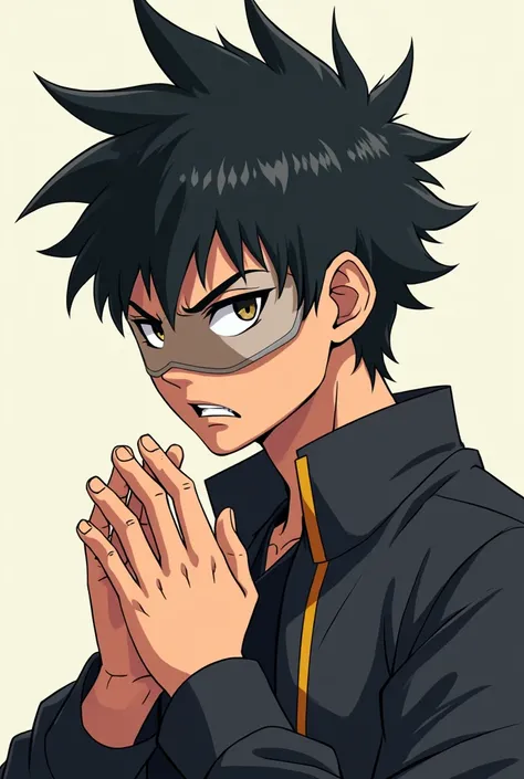 Anime boy character with mask light anger with two hands clasped for profile.
