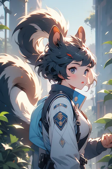 1 girl, anthro, squirrel, blue police uniform