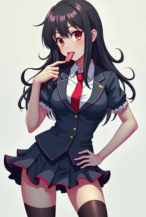 Anime female zombie schoolgirl in her very tight uniform,sticking her tongue out in a sexy way trying to seduce me 