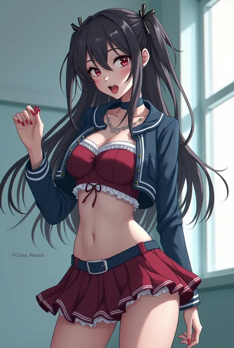 Anime female zombie schoolgirl in her very tight uniform,sticking her tongue out in a sexy way trying to seduce me 