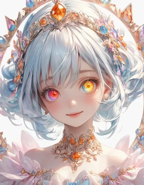 Psychedelic world、Commemorative photo、White rough shirt、beautiful girl、Hata、, 1 cute girl、２０Age、(Look forward), (If you look at this), (Very delicate and beautiful face)、(Beautiful eyes in every detail)、((((Heterochromia Iridum - Pink and orange eye color:...