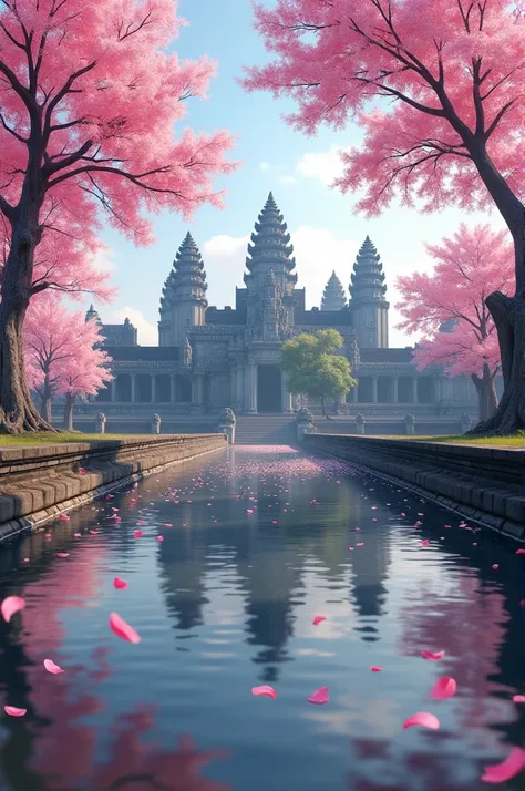 Sakura in front of Angkor wat teaple