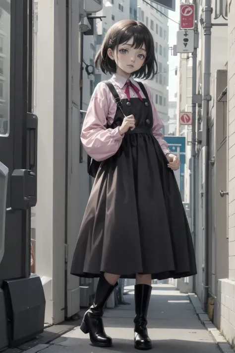 、beautiful girl、とてもcute天使、pink gothic dress、cute、baby face、smile、long skirt、black long boots、