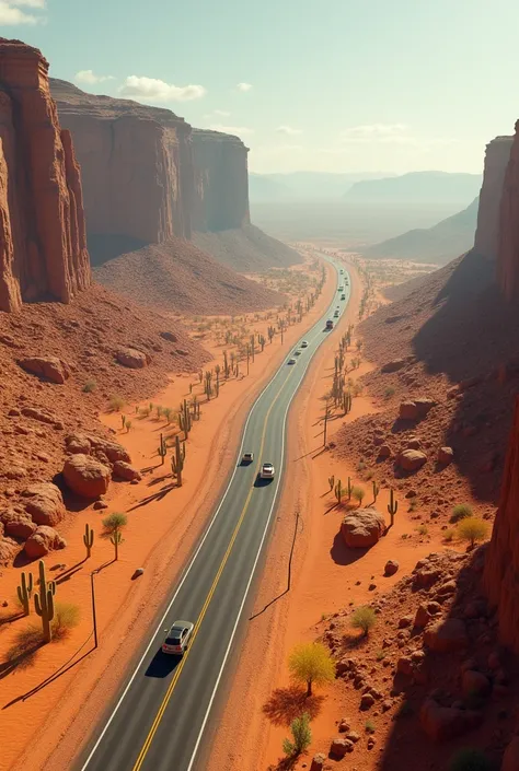 Create of pictures of highway in USA sorruunded by desert