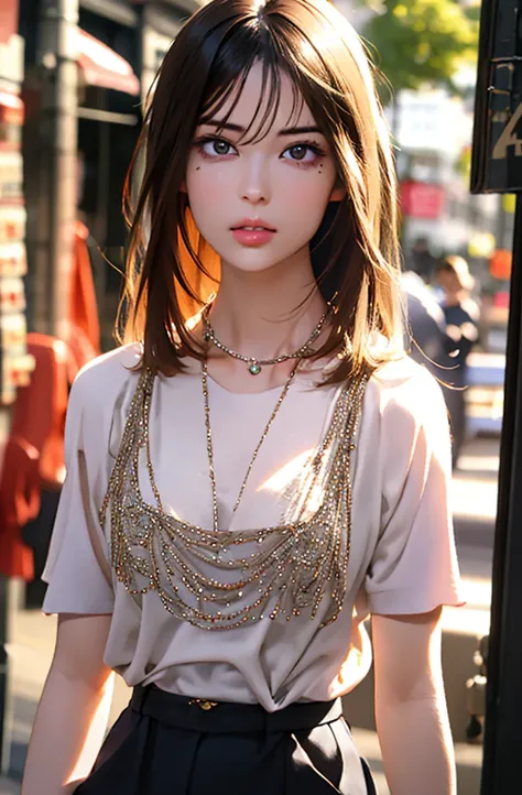 (Highest quality, 4K, Tabletop: 1.3), Beautiful woman、Ultra-realistic, One Girl,Ultra detailed face,Detailed lips, Detailed eyes,double eyelid, (Beautiful lip detail),Sexy Face,(Put your hands in your pockets),Dynamic pose,(Perfect and delicate hair stylin...