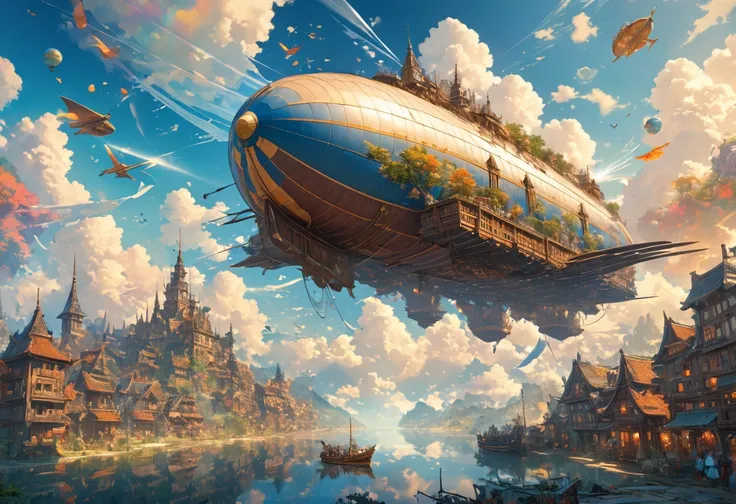 (A magic Airship racing through the sky) (((double exposure A ray of hope))), in the Collapsed Sky, Destroyed Earth. BREAK, 16k, masterpiece, serious detailed Fantasy World.