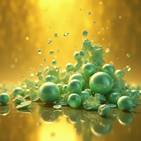 3D Pearls green shattered around the background with gold 