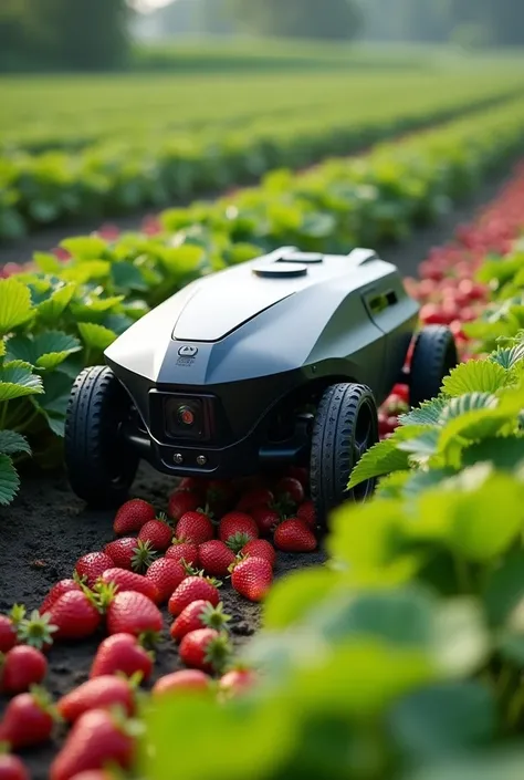 An automated vehicle in a strawberry plantation with its wheels 70 centimeters away from the multispectral camera, which will be located below the prototype and will be able to travel over the strawberry plots 
