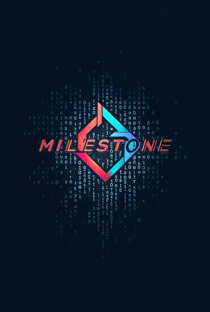 Create a logo named Milestone Works a project based company that takes computer related projects like web development, app development, video editing and logo making , it must have binary (0,1) background and a mixture ke video , graphics shaped logo