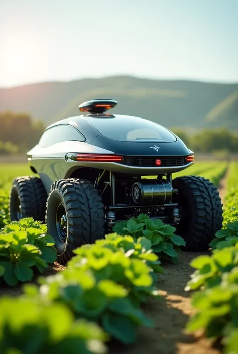 An automated vehicle with wheels that are 70 centimeters from the ground and that has a multispectral camera below the vehicle so that the vehicle can pass over the strawberry plantation and can scan the plants in the plantation. 
