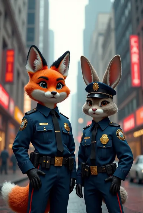 A police fox with a police rabbit