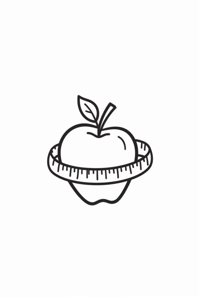 Create a logo of an apple circled as if it were measuring its waist with a tape measure, but only with thin black lines as if it were cursive and a white background 