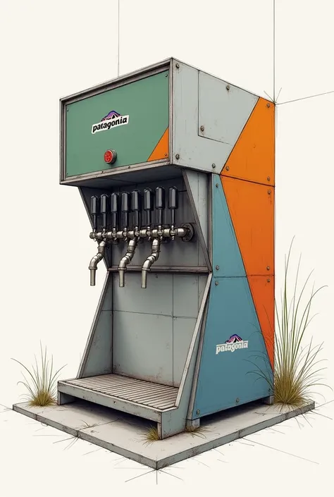 
Generates a beer dispenser of the Australian beer brand Patagonia, with design elements that include geometric shapes. The drawing style must be sketch, focused on an industrial design so that it is not so simple and thus more striking


