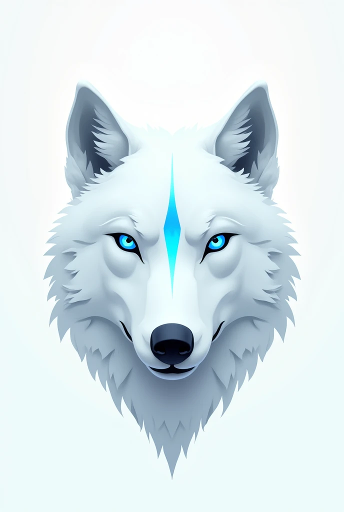 a simple white wolf face with blue details in 2D