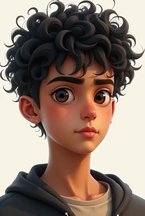 make a tall boy,crespo,skinny ,thick eyebrows black hair, diamond face,teenager with curly hair, oval and black eyes and a slightly thicker mouth, eyes more closed



