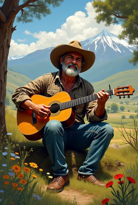 Martin Fierro playing the guitar with nature 