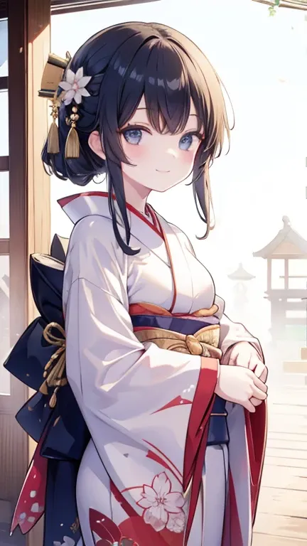 Smiling girl wearing a kimono