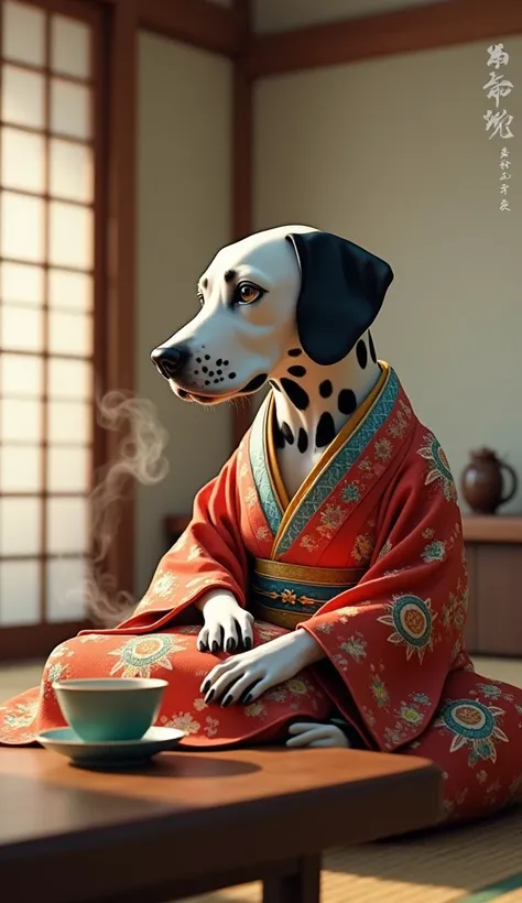 Dalmatian、kimono、Japanese-style room、tea