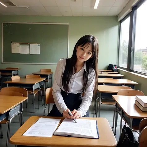 ((high quality、high resolution、Panty shot)),((Cute girl:1.6)),((アイドルのようにCute girl:1.6)),((のようにCute girl:1.6)),A group of Japanese high school girls, dressed in traditional navy blue and white sailor uniforms, are seated in a classroom, facing forward as th...