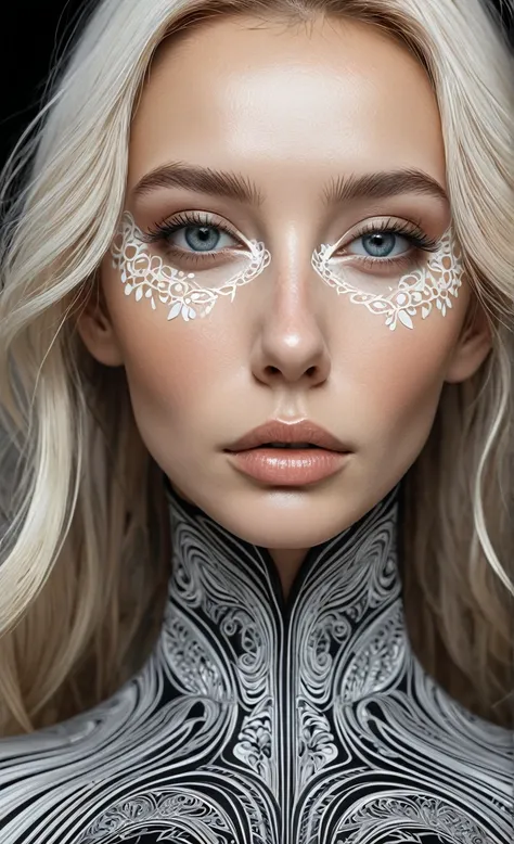 a woman with a black and white pattern on her face, stunning digital art, complicated digital art, 3 d digital art, 3d digital art, complicated digital artwork, Advanced 3D digital art, amazing detailed digital art, digital complicated art, Detailed 3D dig...