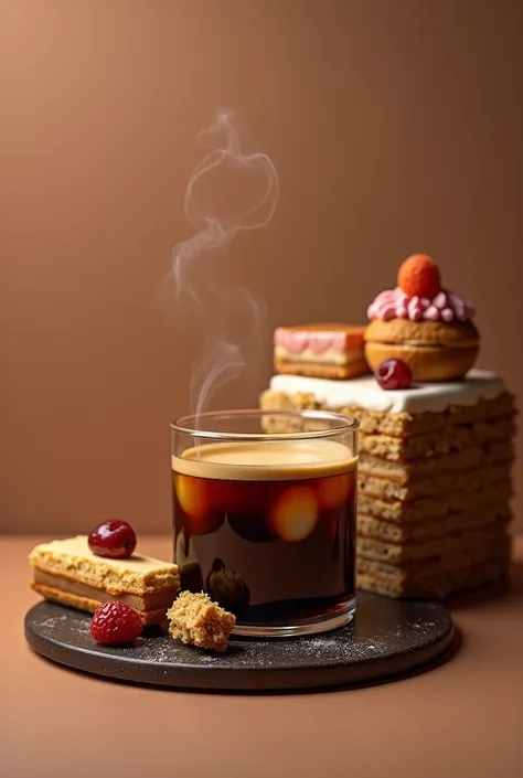 A glass of black coffee and cakes original hd