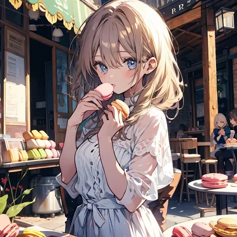 Girl eating macaroons