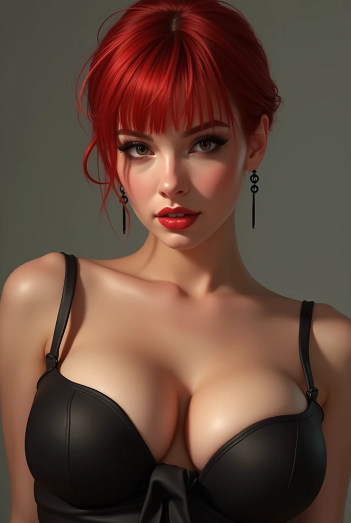 big breasts, , Red hair, square, short haircut parted lips, sexy look