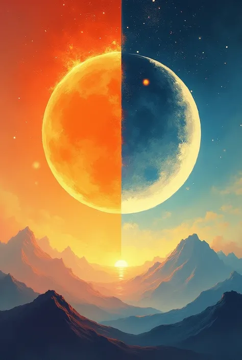 Half sun with hot colours and half moon with cool colours easy drawing
