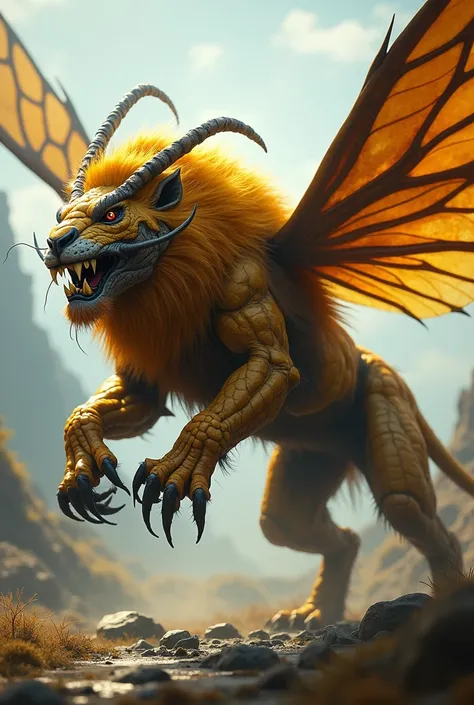 The hybrid of the hornet and lion is a terrifying force of nature. It has the powerful, muscular body and regal mane of a lion, combined with the venomous sting and swift wings of a hornet. This beast can strike from the air with lightning speed, deliverin...