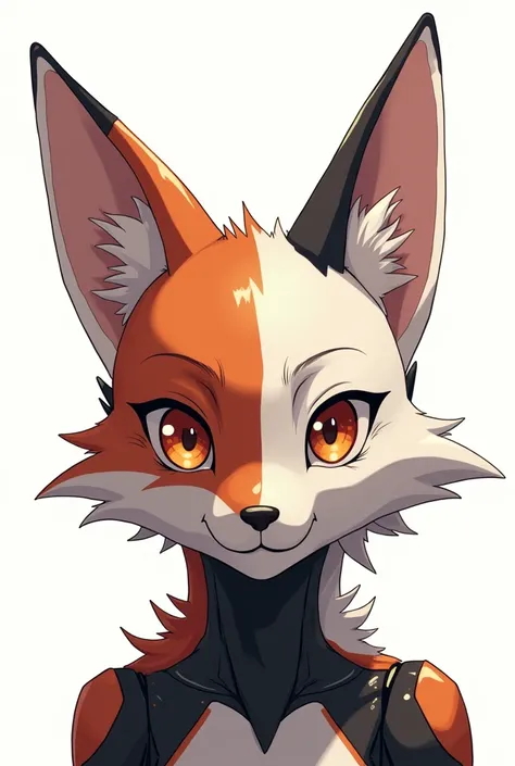 A high quality anime of a michevoius ,  fox with a face of half robot and half animal  ,     white background . Posing straight to the camera . Just show the face . Dont show body 