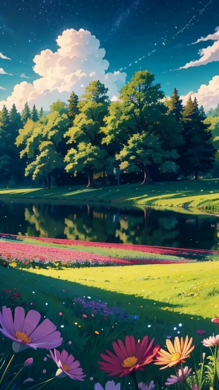 /imagine prompt: Viral anime nature wallpaper in 4K quality, in the style of Pixar 3D inspired by Toy Story, showcasing a lush meadow filled with colorful wildflowers, a clear blue sky with fluffy clouds, and a single majestic tree standing in the middle; ...