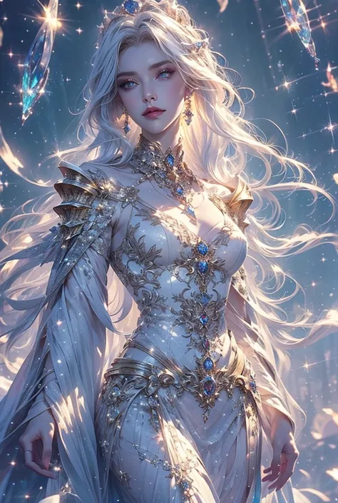  women in gold transparent dresses, 1 woman with white hair and 1 woman with red hair. charming beauty, seductive, look at the audience, Slim waist, (Bare waist), Long hair, Highly detailed, High-end Zhenyi Station, Rainstorm Site, Detailed fantasy art, St...