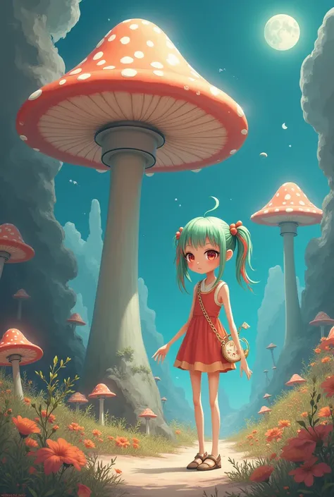 Anime alien girl her spaceship is a mushroom