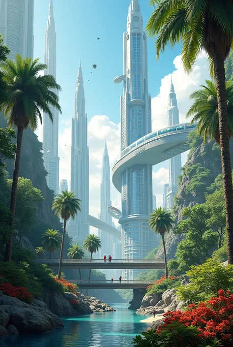 ville futuriste sur une planète tropicale 