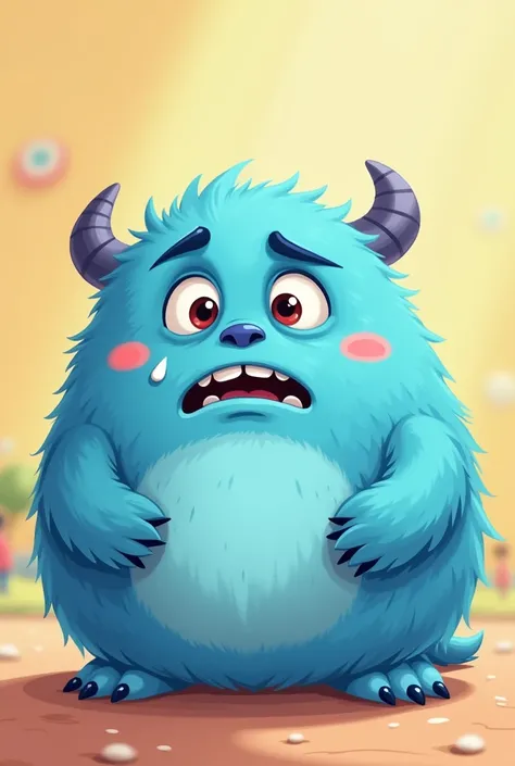 ANIMATED SADNESS ON A CUTE MONSTER FOR KIDS WITH BLUE COLORED FACIAL EXPRESSION

