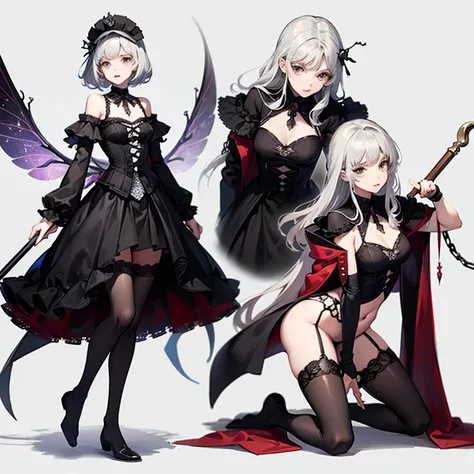  ((best quality)), ((masterpiece)), (detailed), 1girl, Character design, female, dynamic poses, long white grey hair, grey white eyes, very skinny, detailed, best quality, no accesoires around the neck, no shoes, prominent collarbones, skinny arms, flat st...