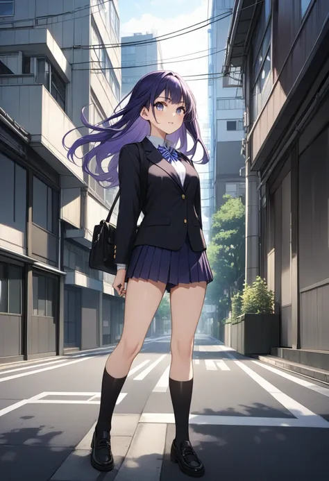 blazer　Black short socks　high school girl　Downtown Tokyo　Buildings　General Raiden