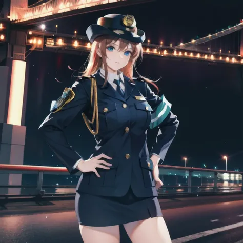 Ultra-high resolution, Ultra-high resolution, Ultra-high resolution, Ultra-high resolution, Big Breasts,Female police officer,Bay Bridge at night,Cowboy Shot